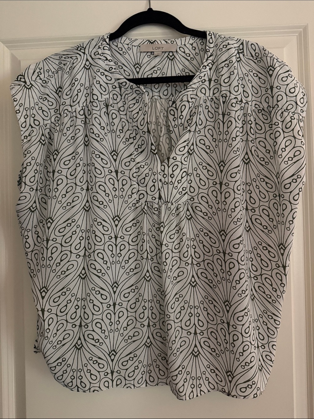 LOFT White Blouse with Olive Botanical Print